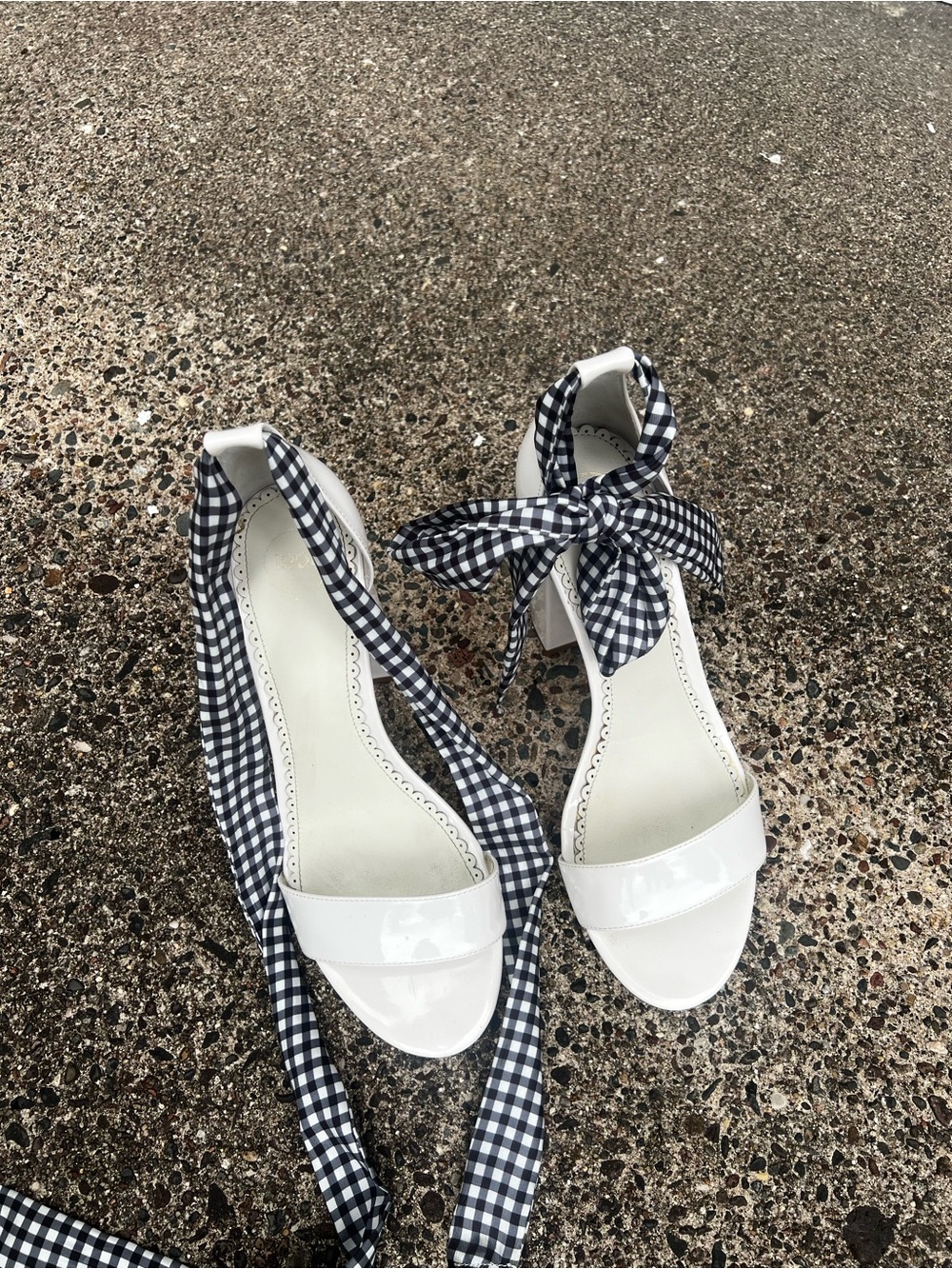 1901 White Patent Sandals with Interchangeable Black Gingham Ankle Ties